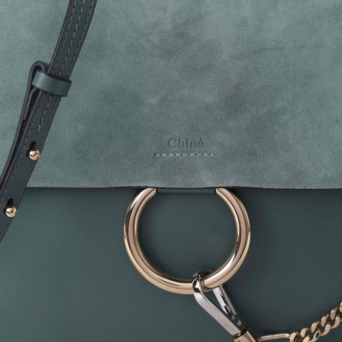 Suede Calfskin Medium Faye Shoulder Bag Teal