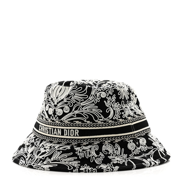 Christian Dior Cotton D-Bobby Small Brim Bucket Hat 57 Black White