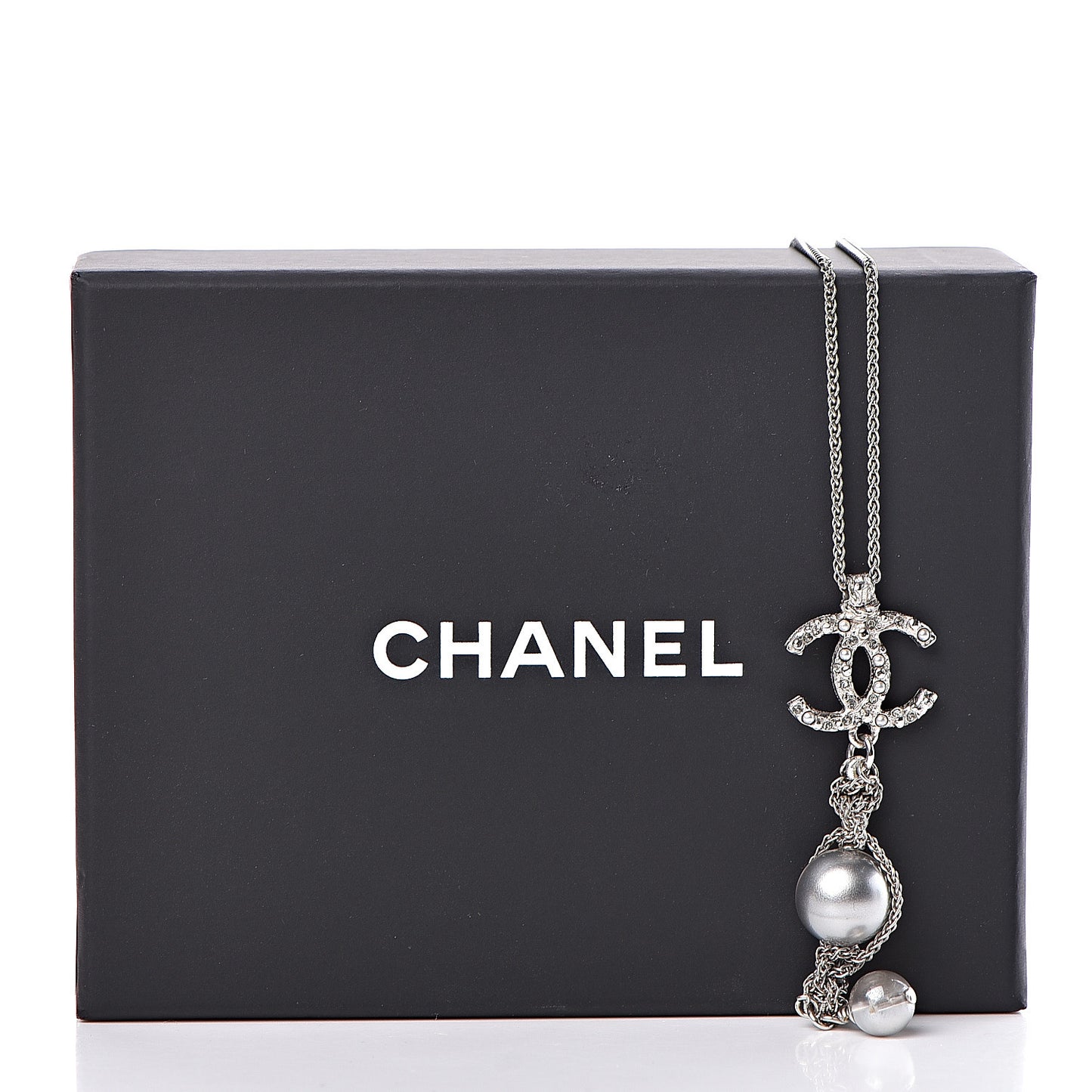 Pearl Crystal Resin CC Drop Necklace Silver Dark Grey