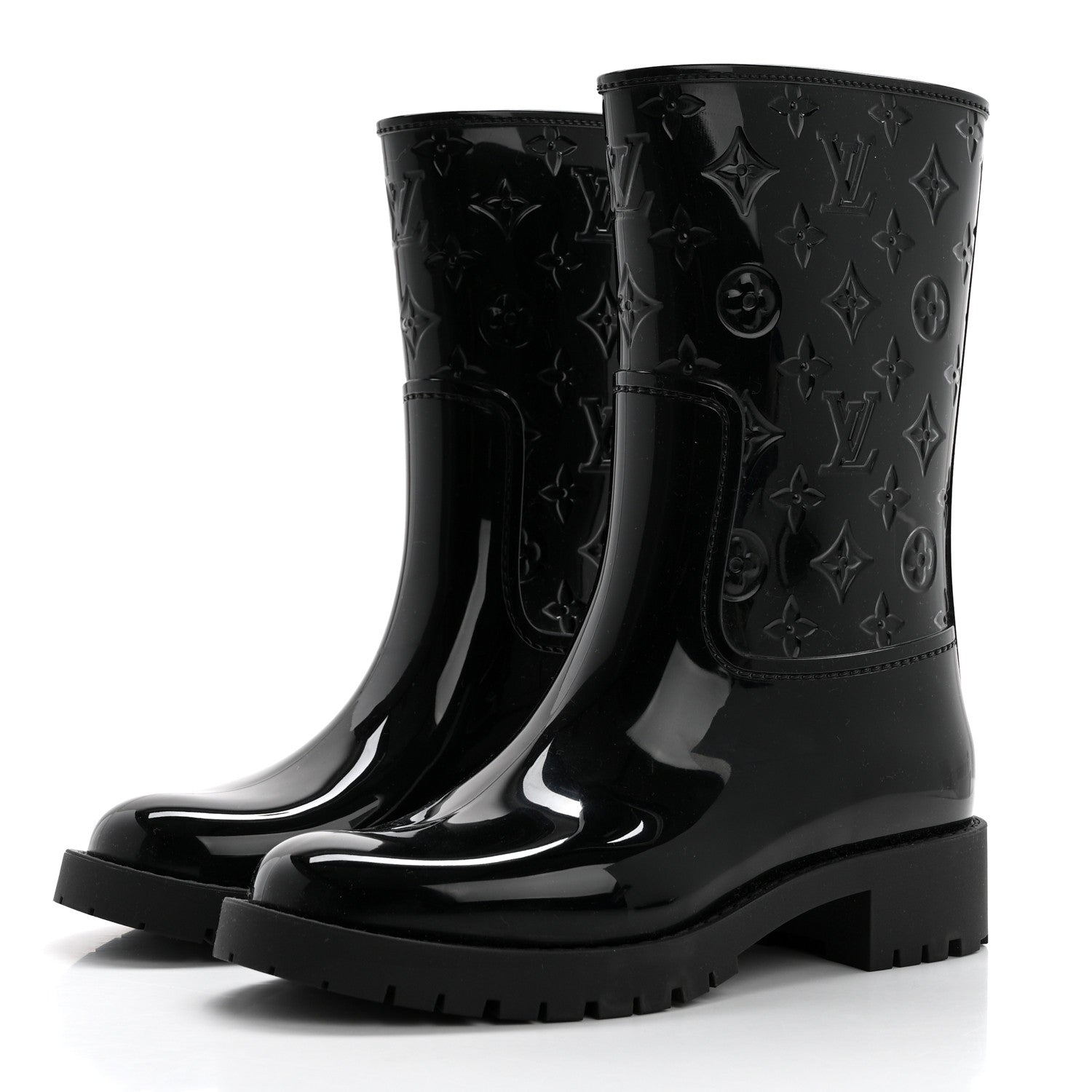 Louis Vuitton Rubber Embossed Monogram Drops Flat Half Boots 36 Black 3 of 7
