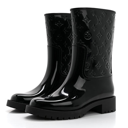 Louis Vuitton Rubber Embossed Monogram Drops Flat Half Boots 36 Black 3 of 7