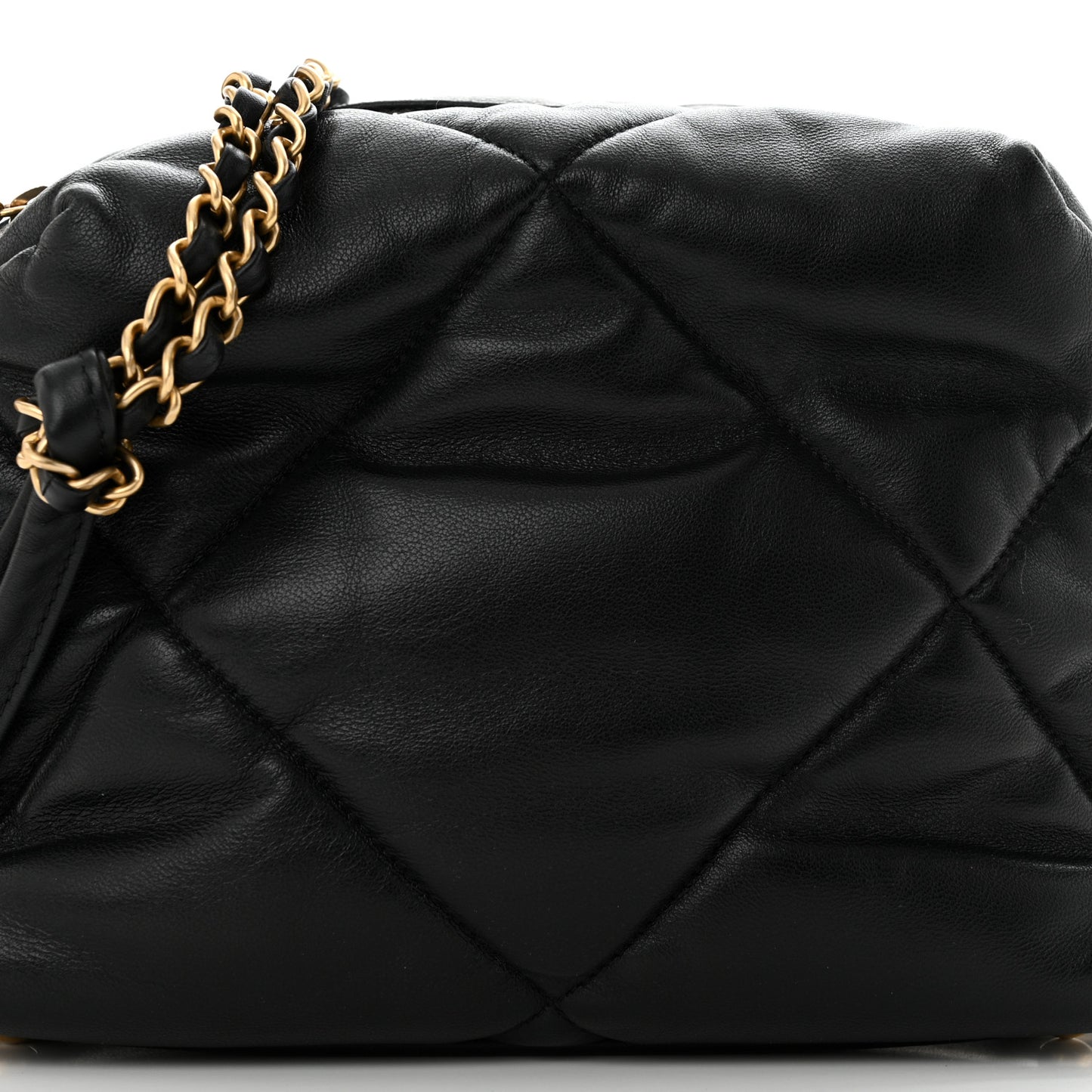 Lambskin Quilted Small Bowling Bag Black