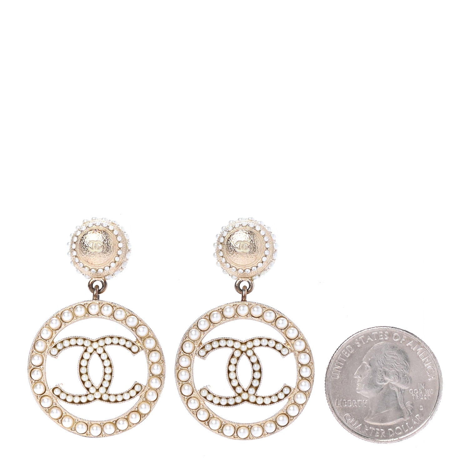 Chanel Pearl CC Drop Earrings Light Gold 2 of 4