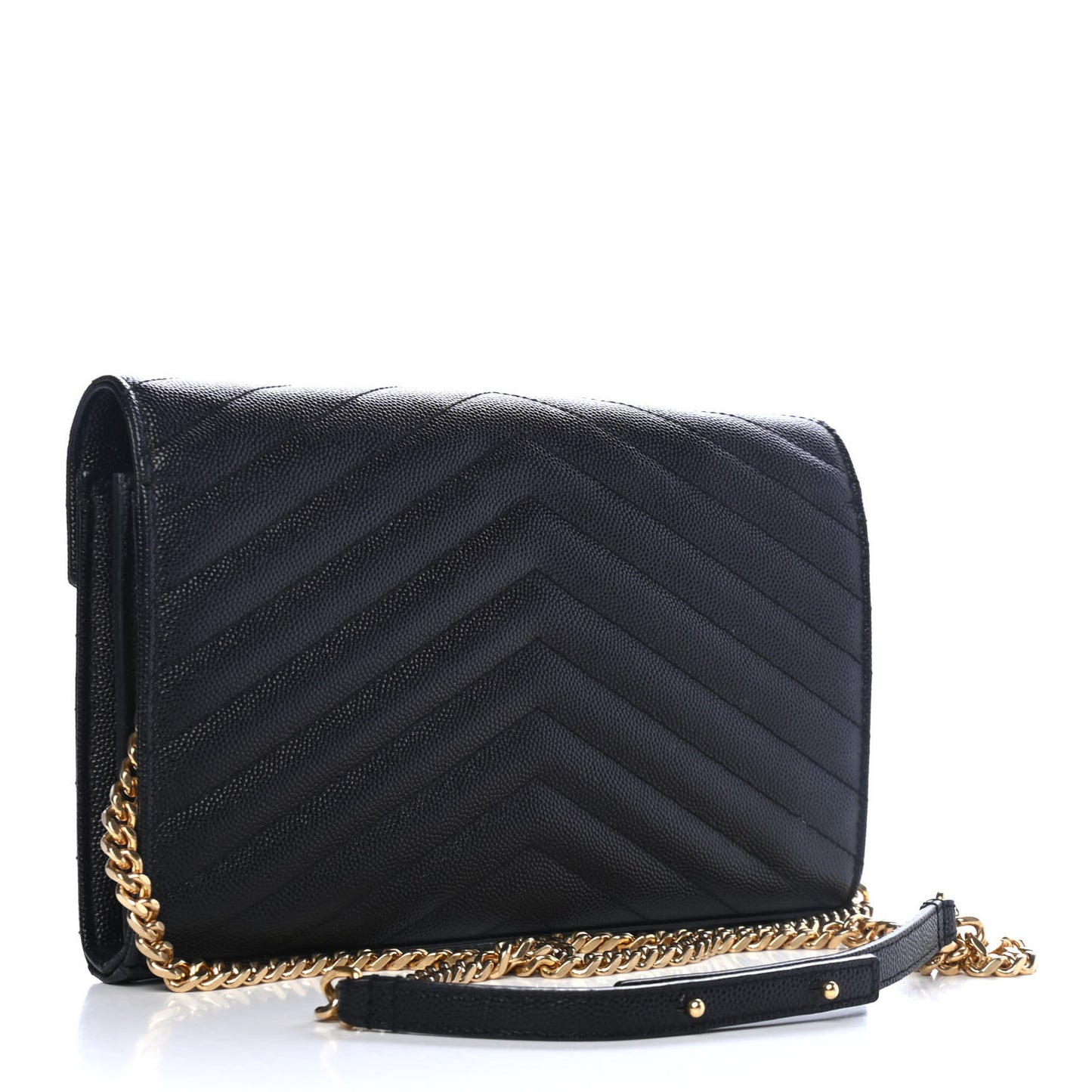 Grain De Poudre Matelasse Chevron Monogram Chain Wallet Black