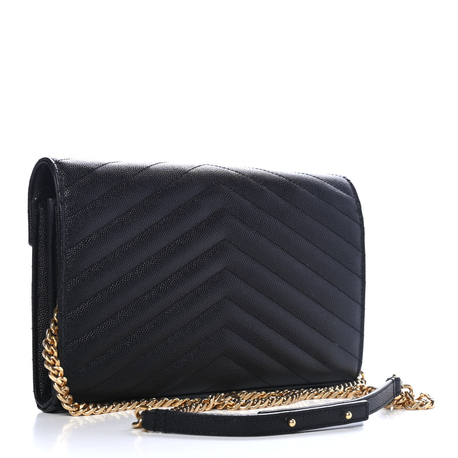 Saint Laurent Grain De Poudre Matelasse Chevron Monogram Chain Wallet Black 2 of 4