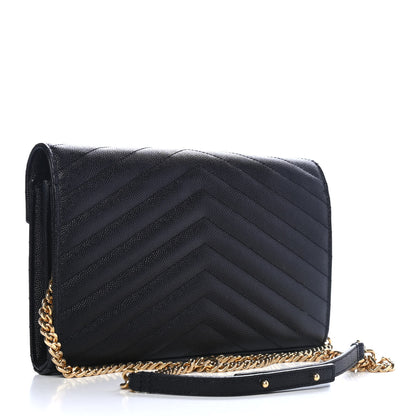 Saint Laurent Grain De Poudre Matelasse Chevron Monogram Chain Wallet Black 2 of 4