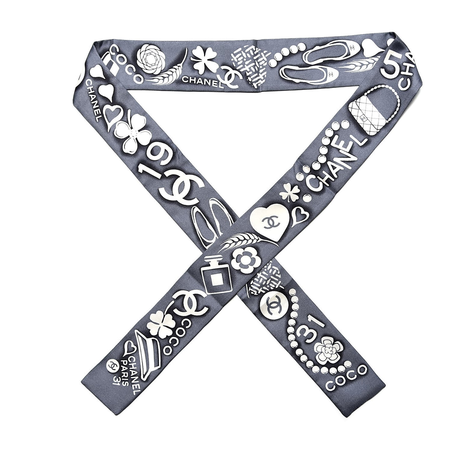 Silk CC Slim Bandeau Scarf Grey Ecru Black