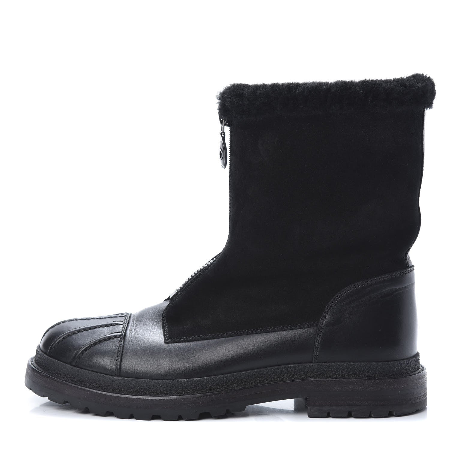 Chanel Calfskin Suede CC Ankle Snow Boots 39.5 Black 1 of 10