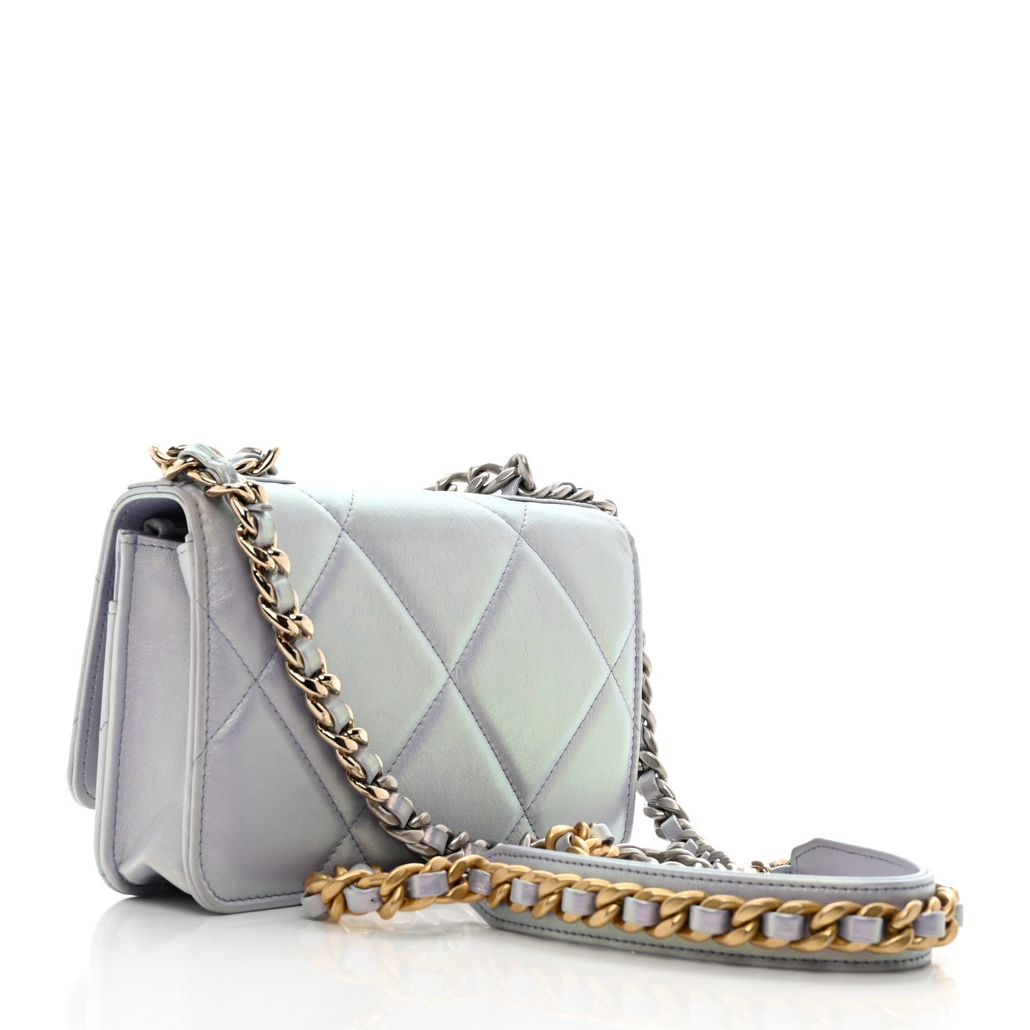 Chanel Iridescent Calfskin Quilted Chanel 19 Wallet On Chain WOC Light Purple 3 of 12