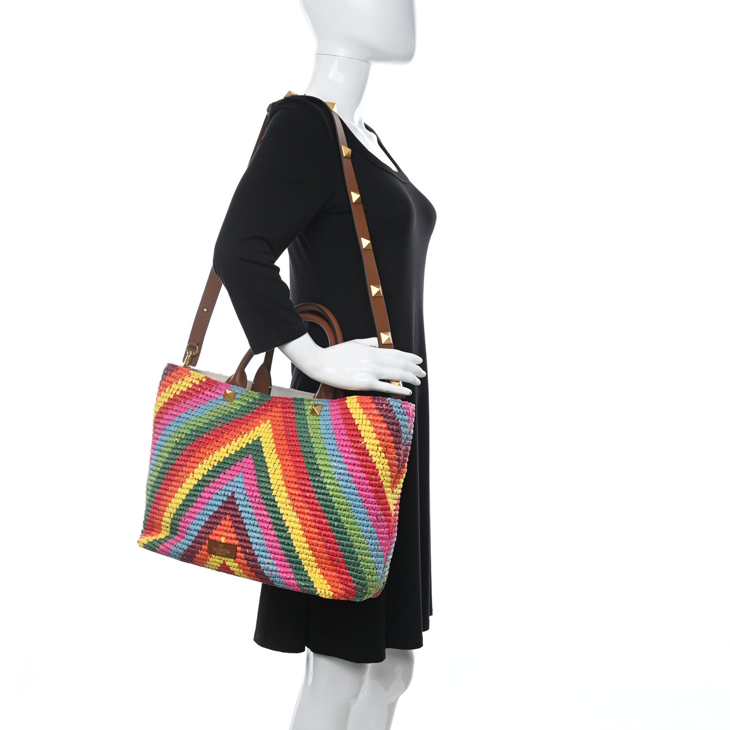 Valentino Garavani Raffia Calfskin Rockstud Summer Tote Multicolor 2 of 10