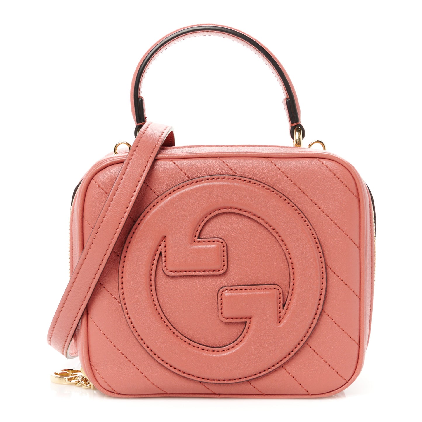 Sakai Be Green Calfskin Diagonal Stitched Blondie Top Handle Bag Pink