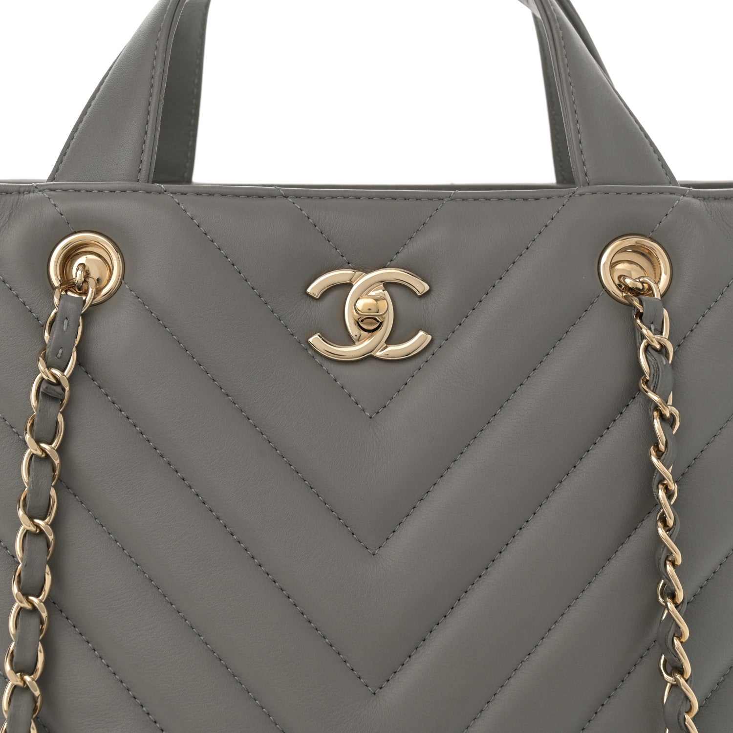Chanel Calfskin Chevron Quilted Statement Shopping Tote Grey 10 of 12