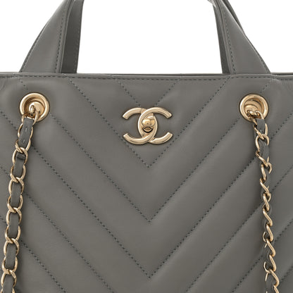Chanel Calfskin Chevron Quilted Statement Shopping Tote Grey 10 of 12