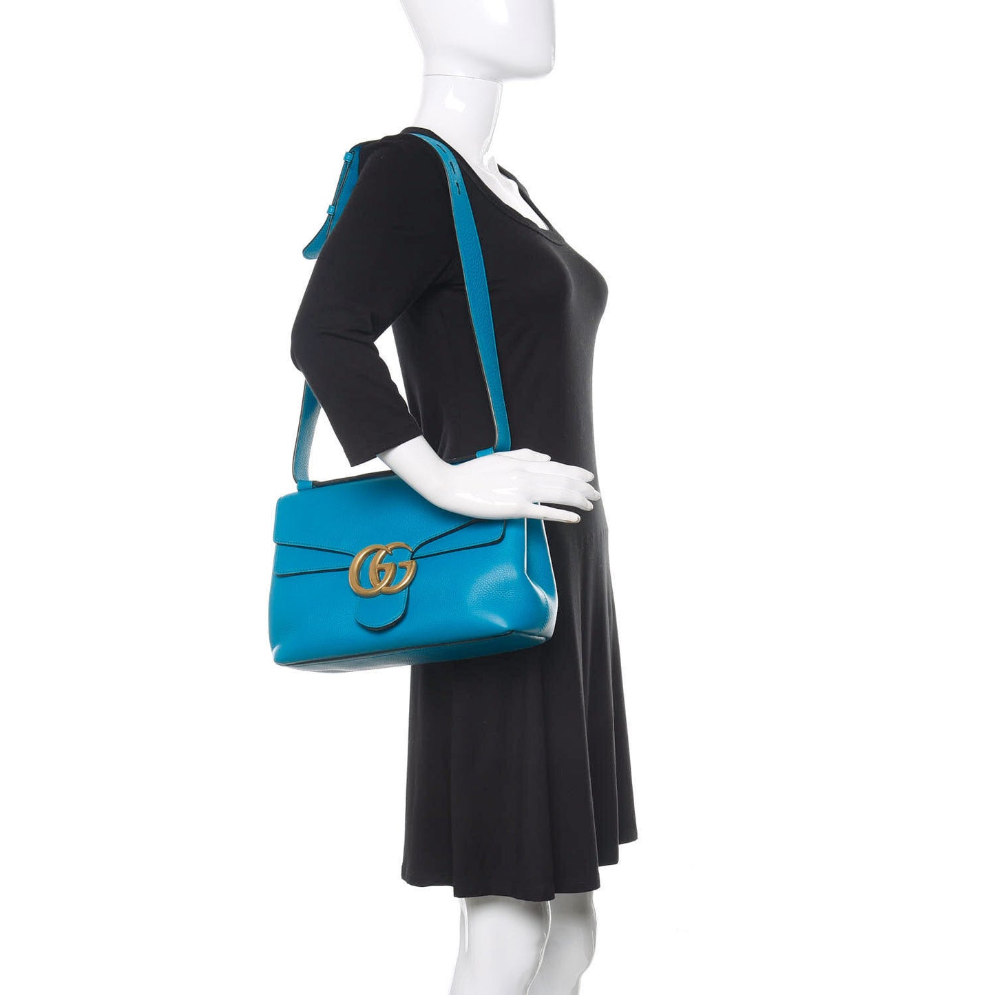 Calfskin GG Marmont Shoulder Bag Turquoise