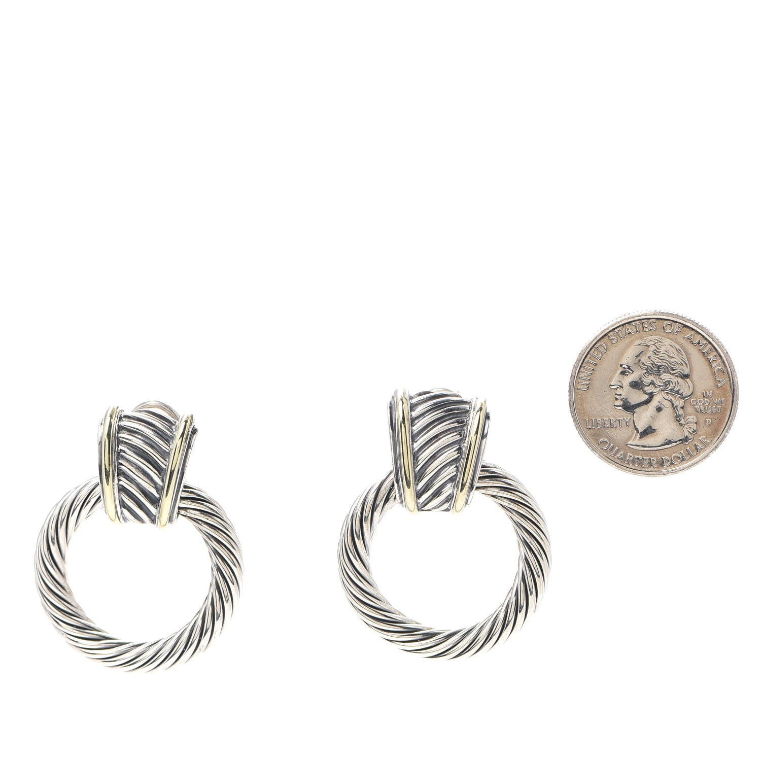 David Yurman Sterling Silver 14K Yellow Gold Door Knocker Cable Earrings 2 of 4