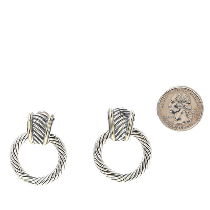 David Yurman Sterling Silver 14K Yellow Gold Door Knocker Cable Earrings 2 of 4