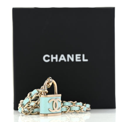 Chanel Metal Lambskin Lock Double Necklace Iridescent Blue 6 of 6