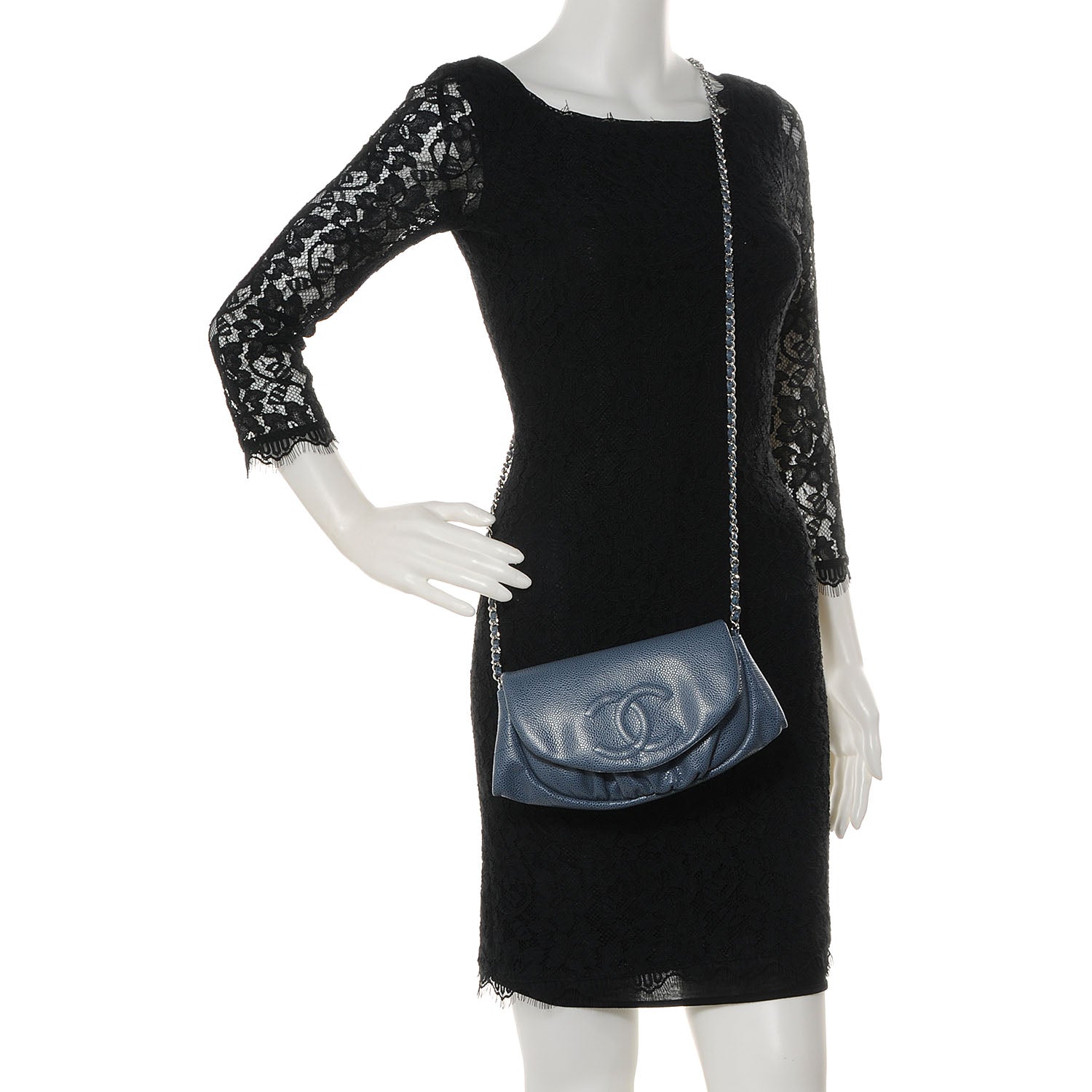 Chanel Caviar Half Moon Wallet On Chain WOC Blue 2 of 9