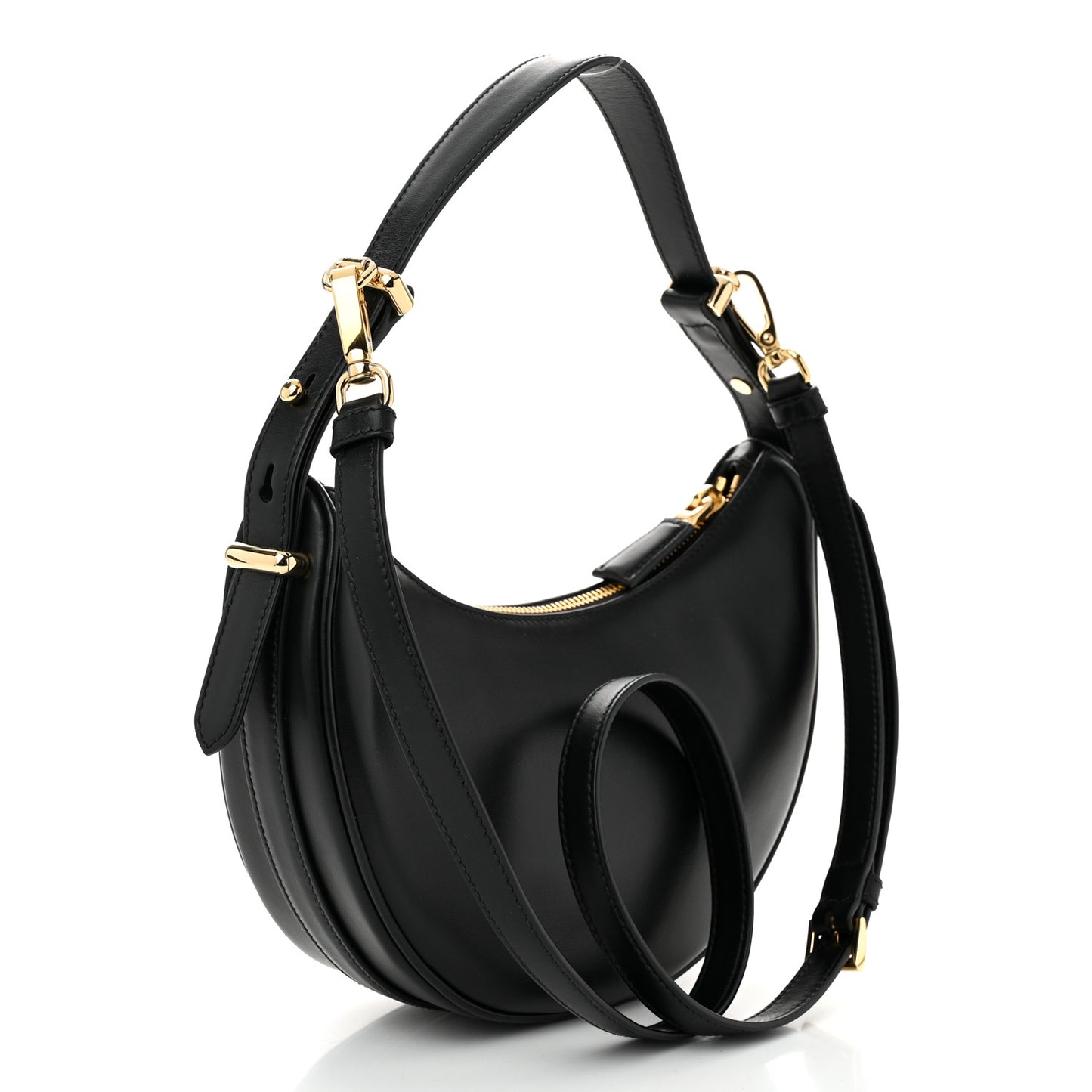 Soft Calfskin Arque Shoulder Bag Black
