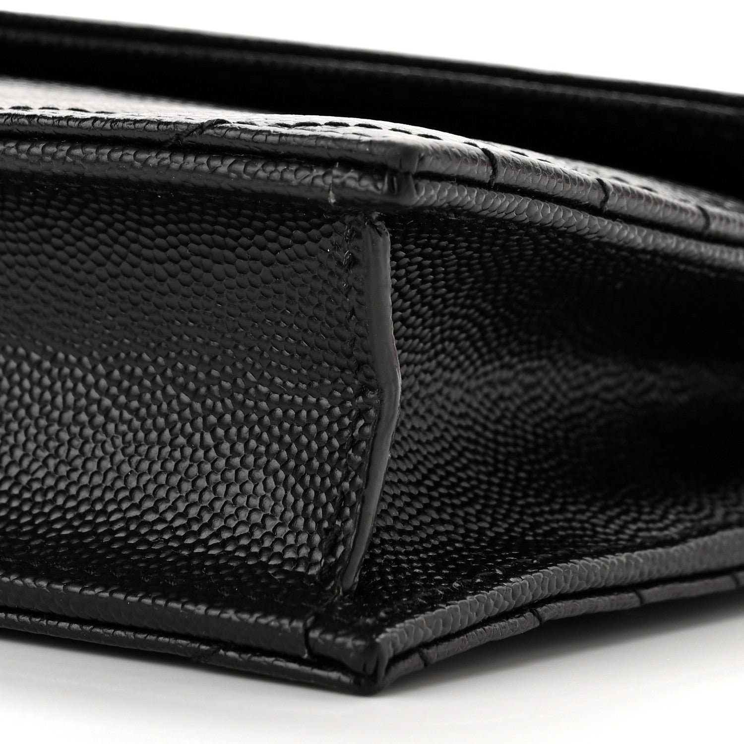 Saint Laurent Grain De Poudre Matelasse Chevron Monogram Monochrome Envelope Chain Wallet Black 9 of 10
