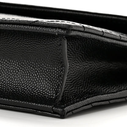Saint Laurent Grain De Poudre Matelasse Chevron Monogram Monochrome Envelope Chain Wallet Black 9 of 10