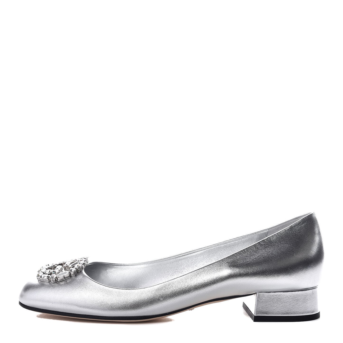 Nappa Crystal Interlocking G Low Heel Pumps 41 Argento