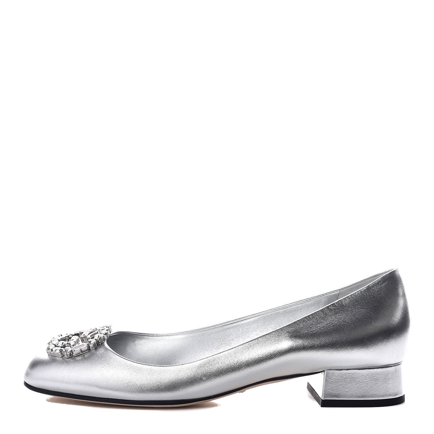 Gucci Nappa Crystal Interlocking G Low Heel Pumps 41 Argento 1 of 9