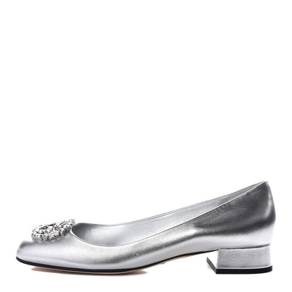 Gucci Nappa Crystal Interlocking G Low Heel Pumps 41 Argento 1 of 9