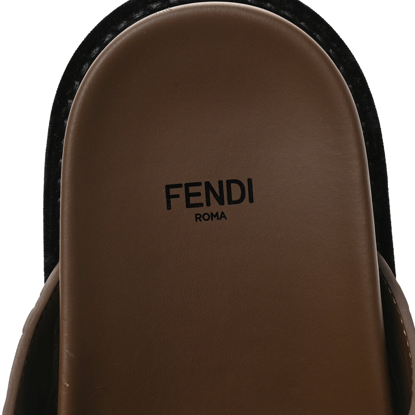 Calfskin FF Embossed Pearland Slide Sandals 39 Tobacco Moro
