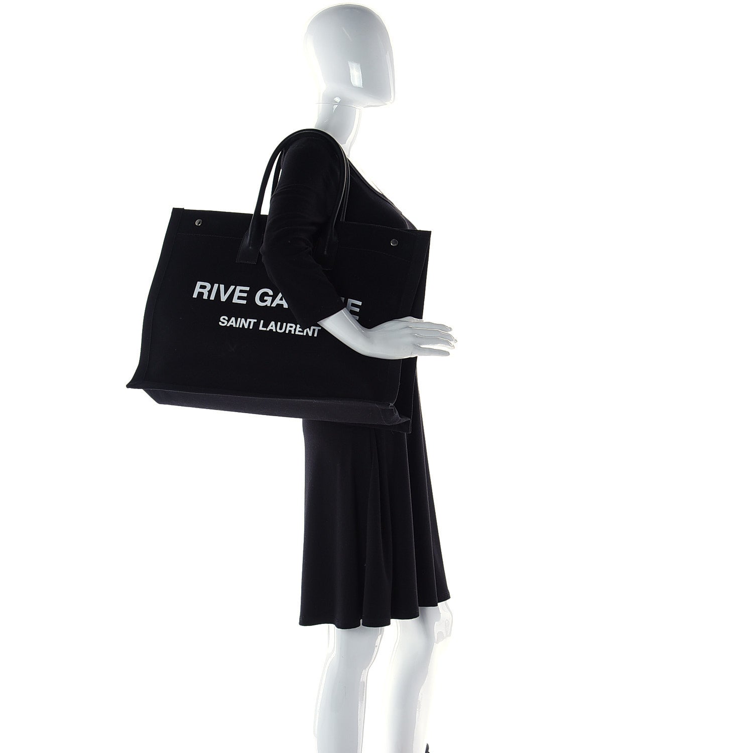 Saint Laurent Linen Calfskin Rive Gauche Tote Black 2 of 9