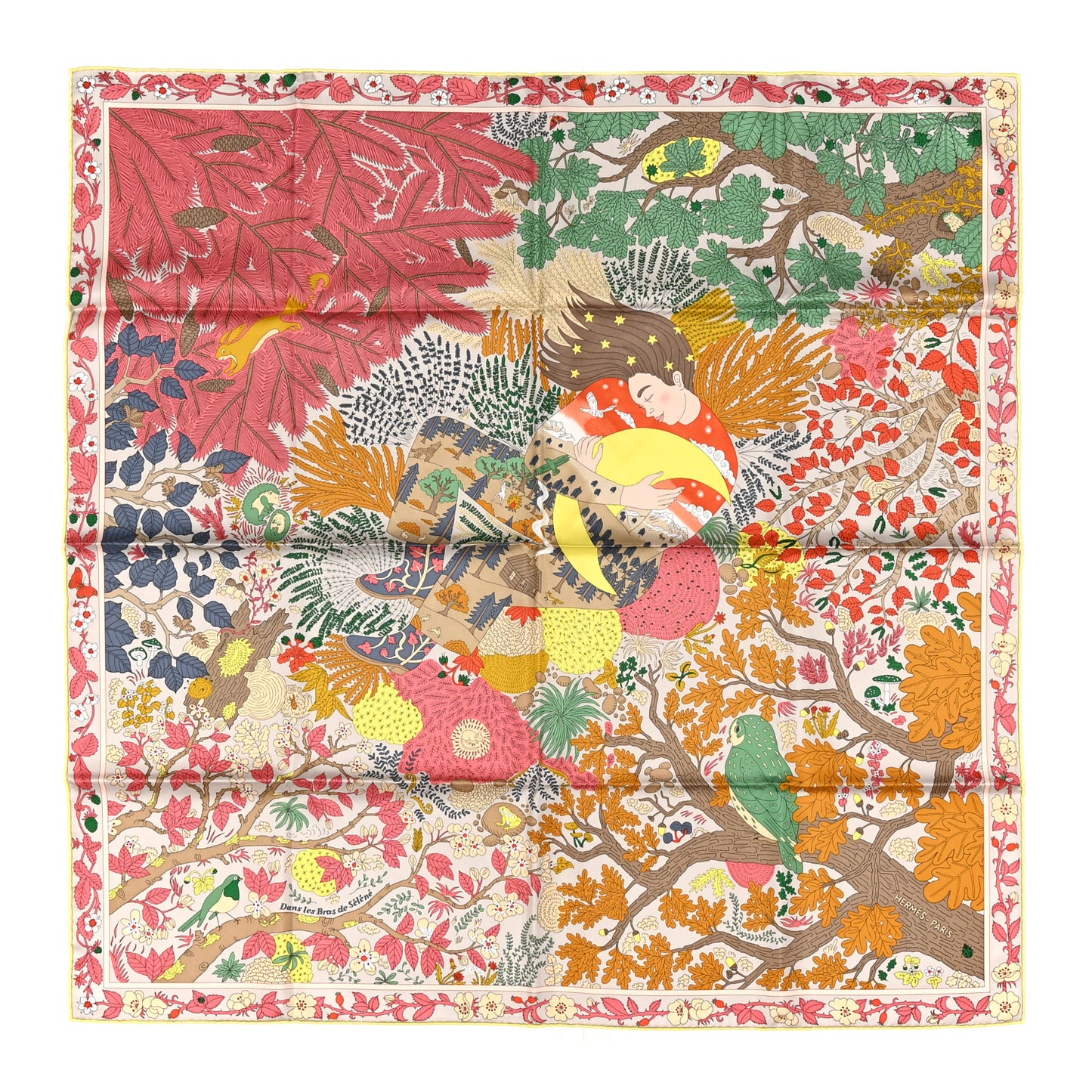 Silk Dans Les Bras De Selene Scarf 90 Vert Jaune Corail