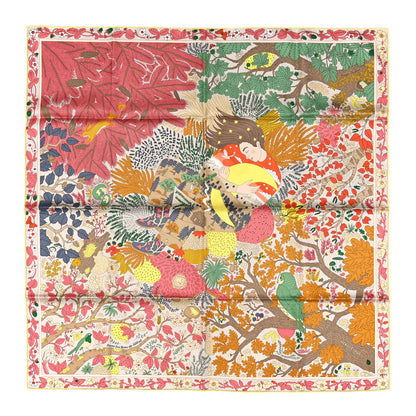 Hermes Silk Dans Les Bras De Selene Scarf 90 Vert Jaune Corail 1 of 5