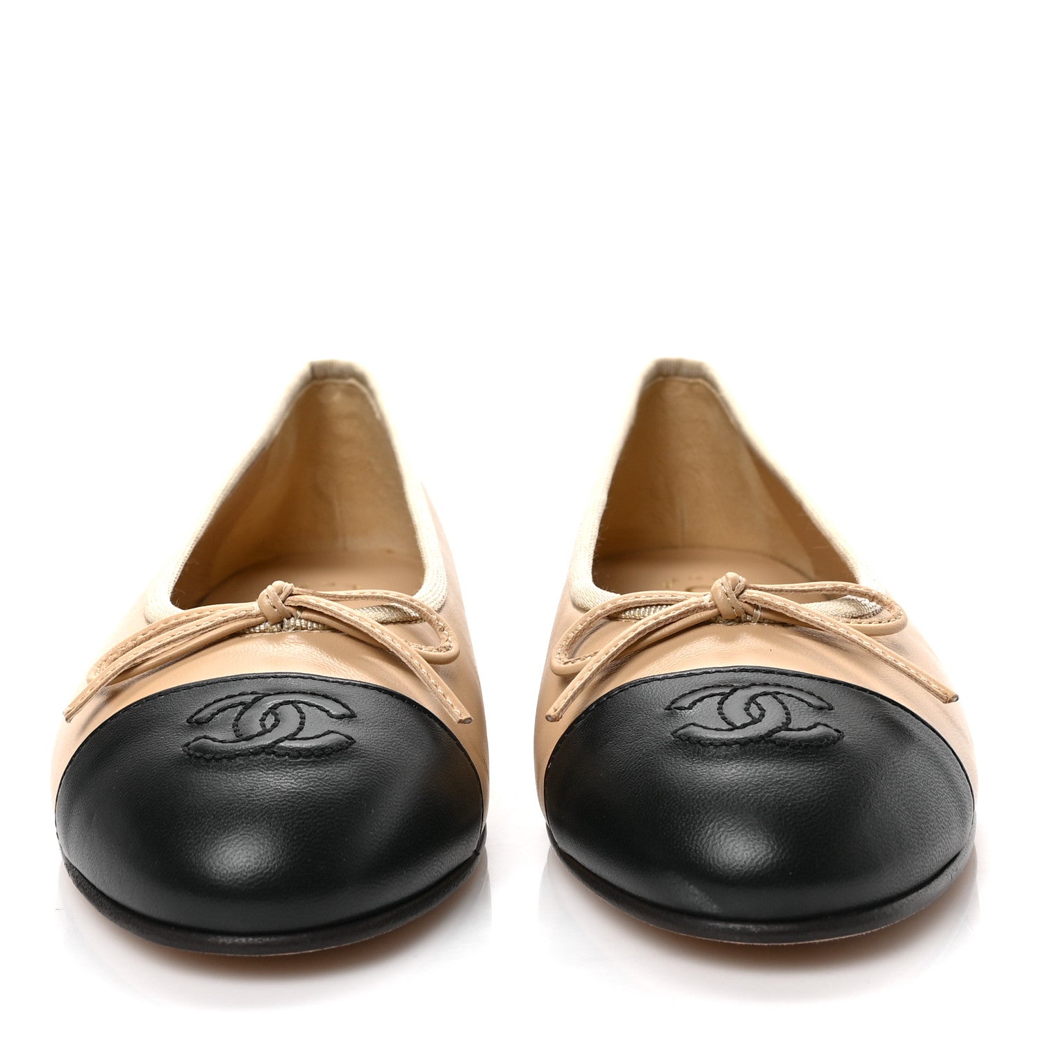 Chanel Lambskin Cap Toe Ballerina Flats 37 Beige Black 2 of 8