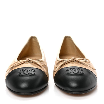 Chanel Lambskin Cap Toe Ballerina Flats 37 Beige Black 2 of 8
