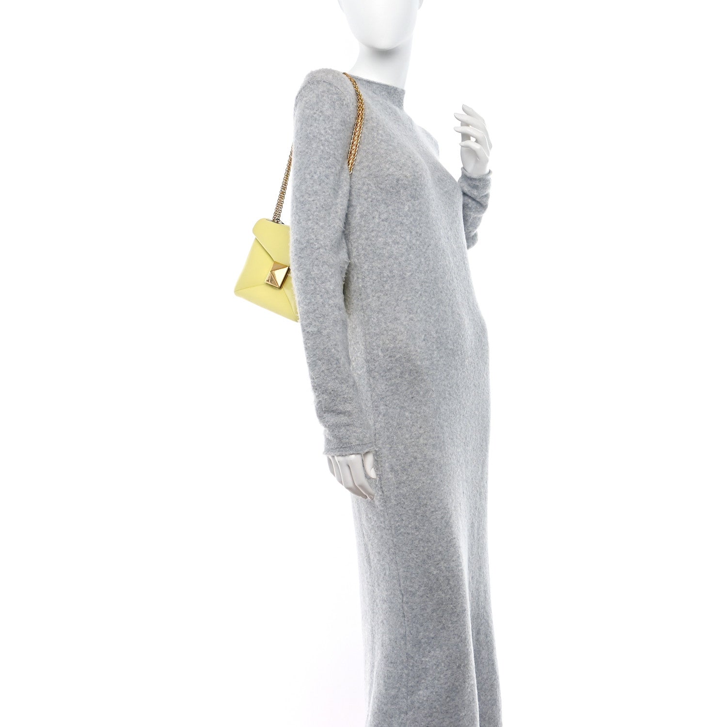 Valentino Garavani Nappa One Stud Chain Clutch Pale Yellow 2 of 8
