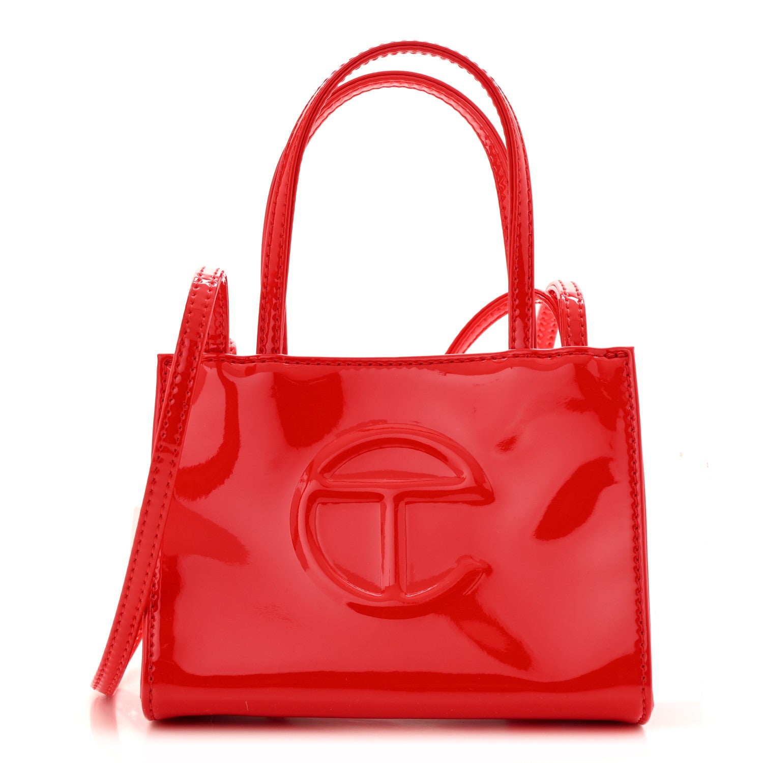 Telfar Patent Vegan Leather Small Shopping Bag Red 1 of 11