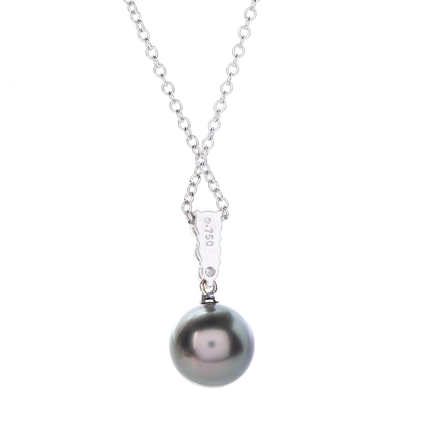 18K White Gold Diamond Tahitian Pearl Morning Dew Pendant Necklace