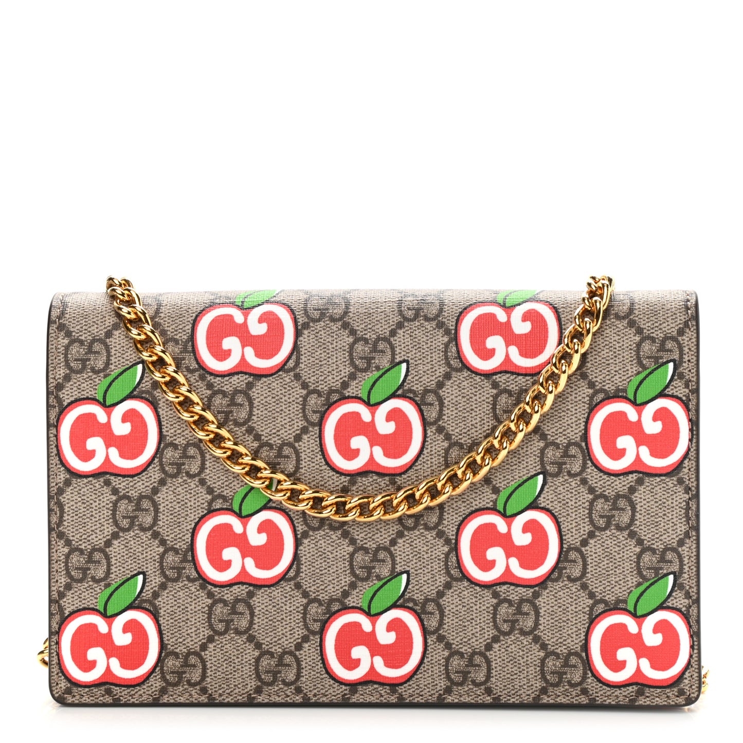 GG Supreme Monogram Apple Chain Wallet Beige Multicolor Lobster Red