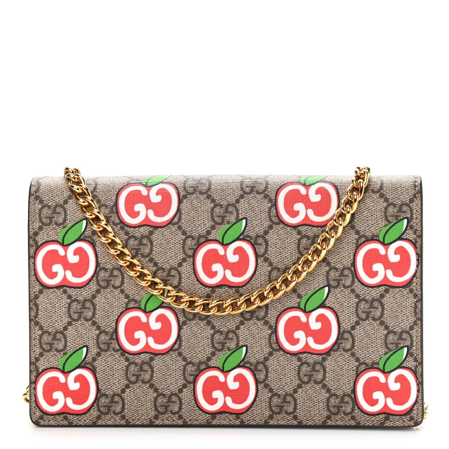Gucci GG Supreme Monogram Apple Chain Wallet Beige Multicolor Lobster Red 1 of 10