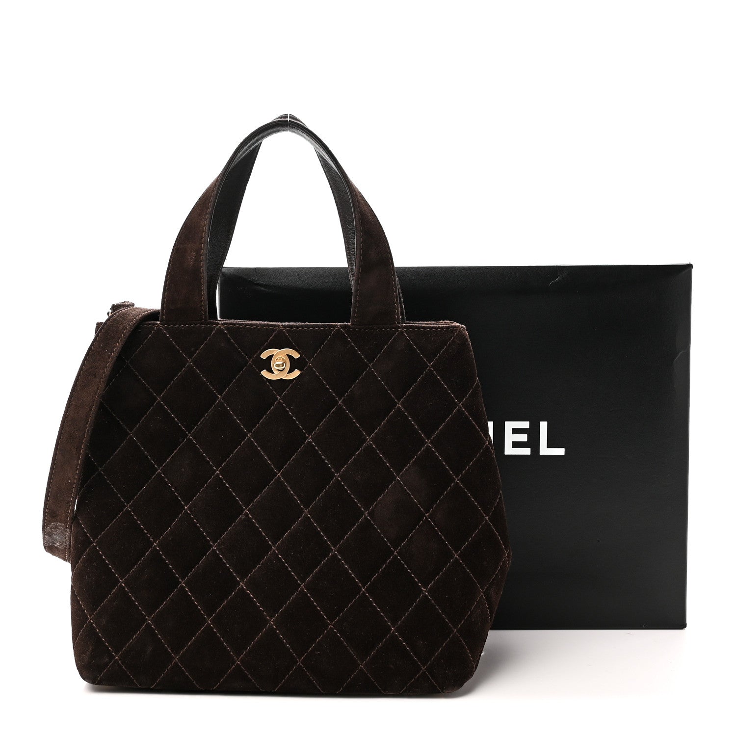 Chanel Suede Quilted Shopping Tote Brown 11 of 11