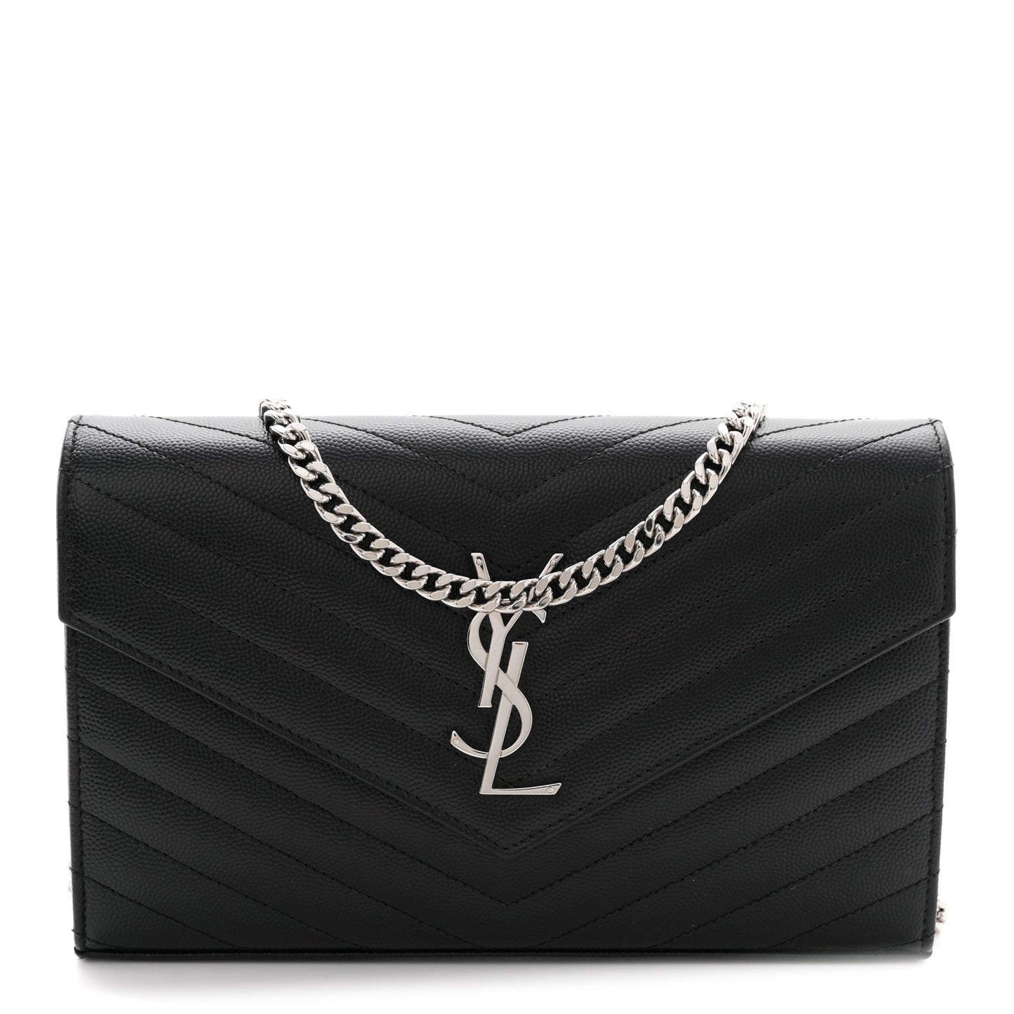 Grain De Poudre Matelasse Chevron Monogram Chain Wallet Black
