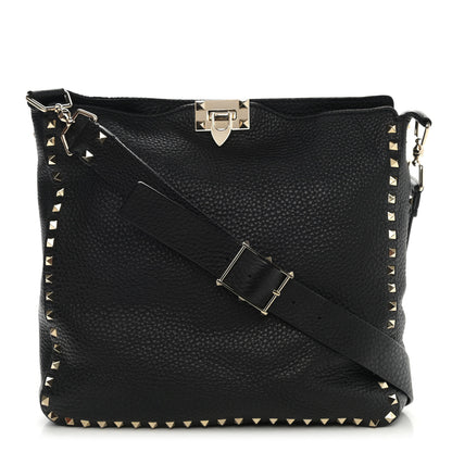 Valentino Garavani Pebbled Calfskin Large Rockstud Flip-Lock Messenger Bag Black 1 of 12