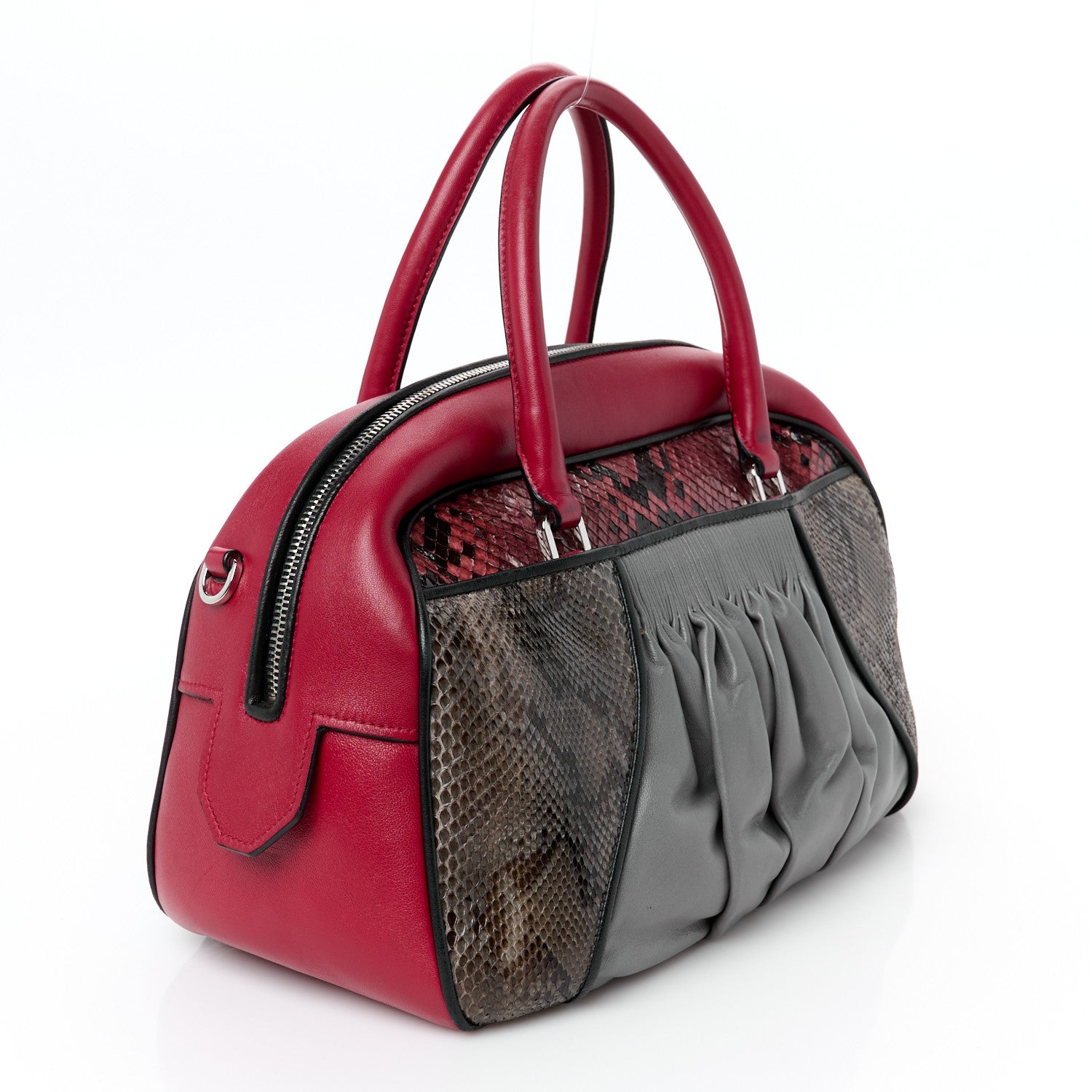 Miu Miu Nappa Snakeskin Bowler Grey Red 3 of 11