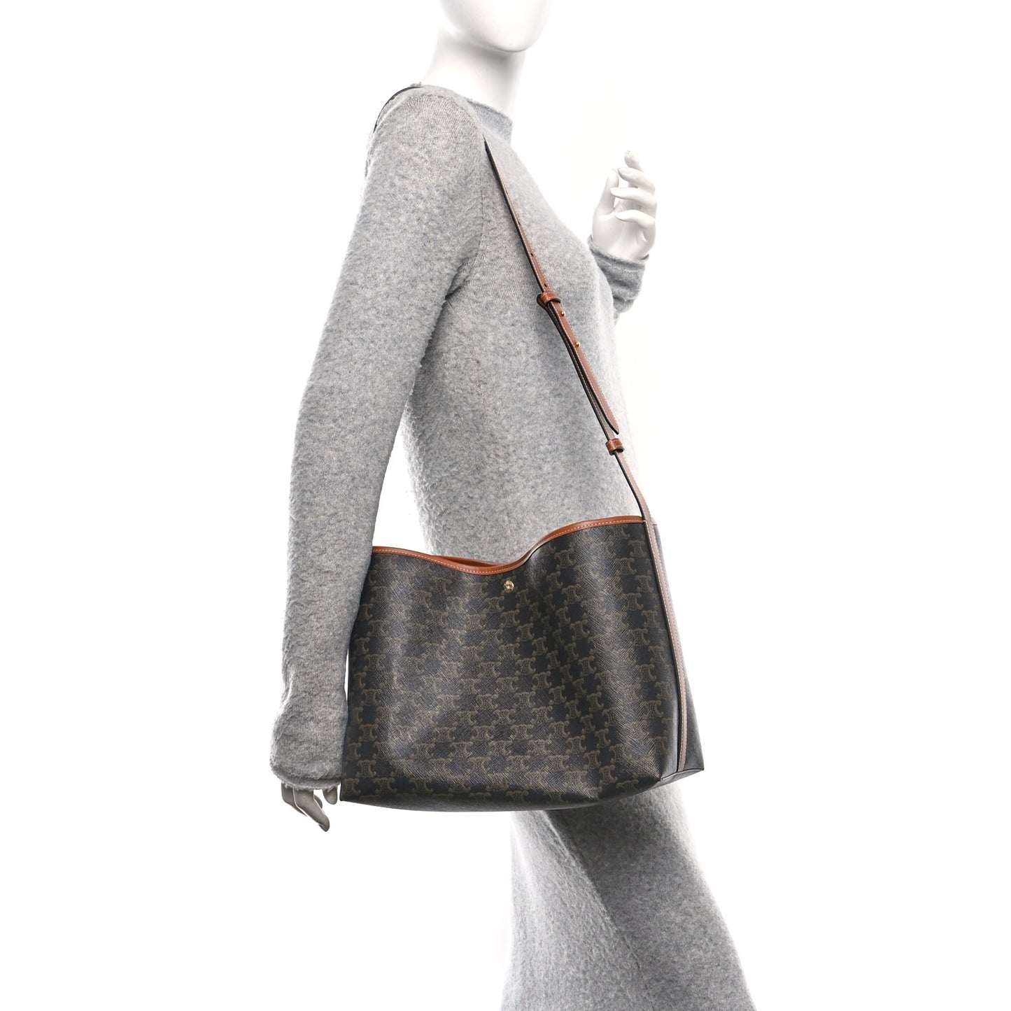 Triomphe Canvas Calfskin Shopper Tote Tan