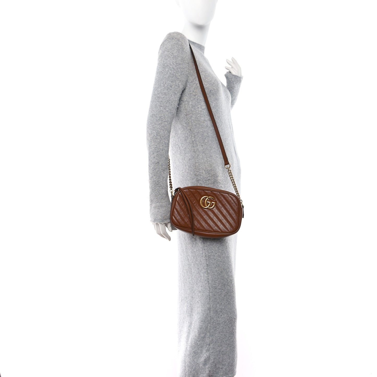 Glazed Calfskin Matelasse Diagonal Small GG Marmont Chain Shoulder Bag Cuir