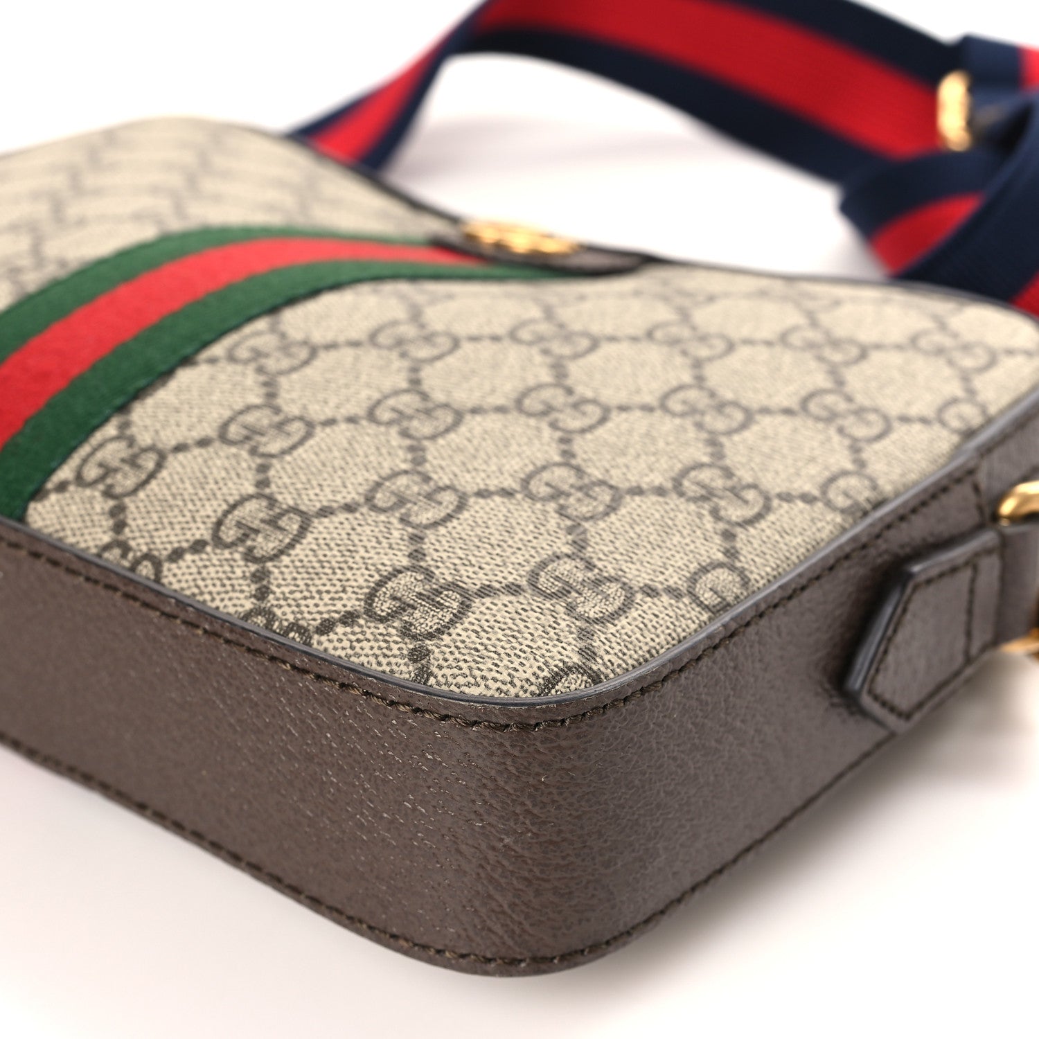 Gucci GG Supreme Monogram Textured Dollar Calfskin Web Ophidia Wristlet Shoulder Bag Beige Ebony New Acero 9 of 9