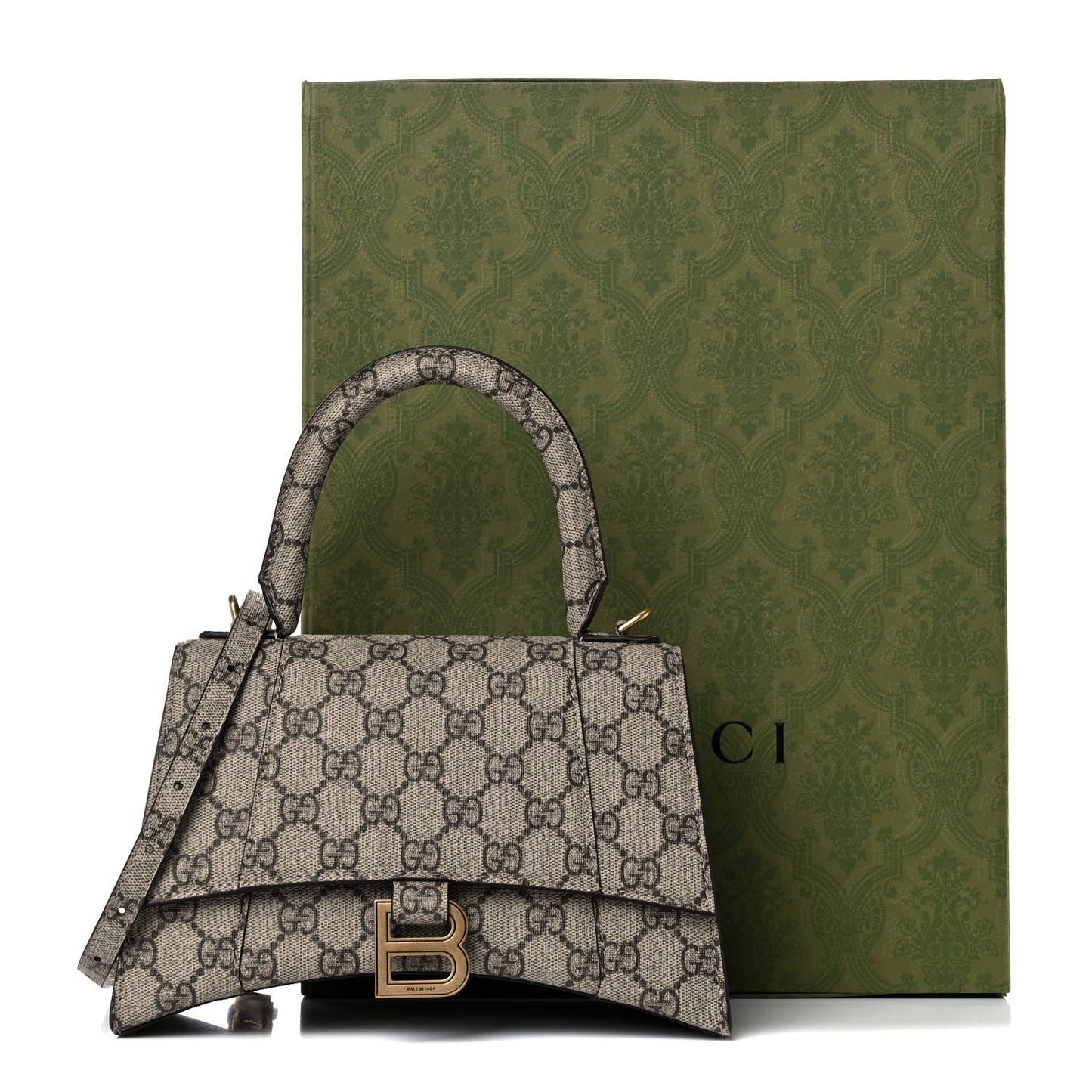 X GUCCI GG Supreme Monogram Small Hourglass Top Handle Bag Beige Ebony