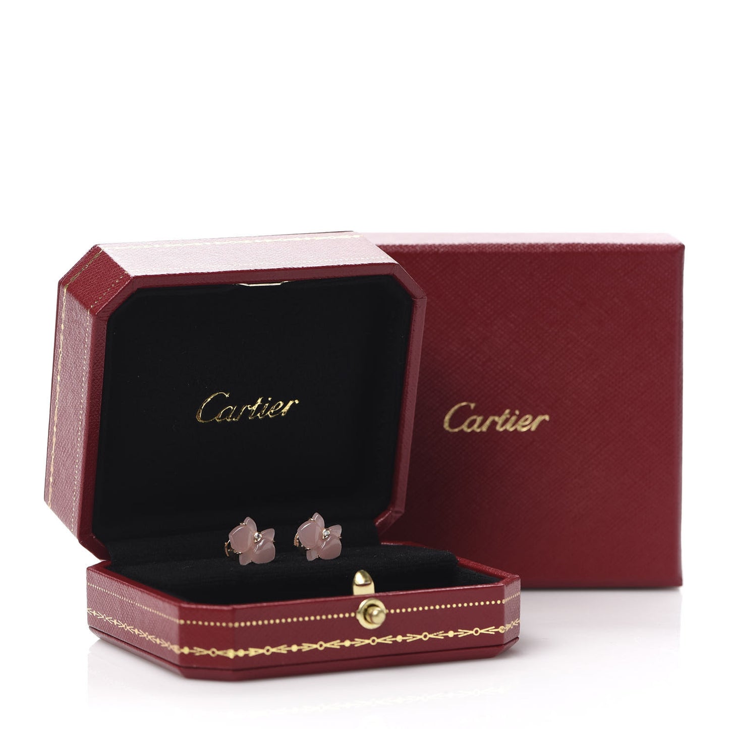 18K Pink Gold Diamond Rose Quartz Caresse D'Orchidees Par Earrings