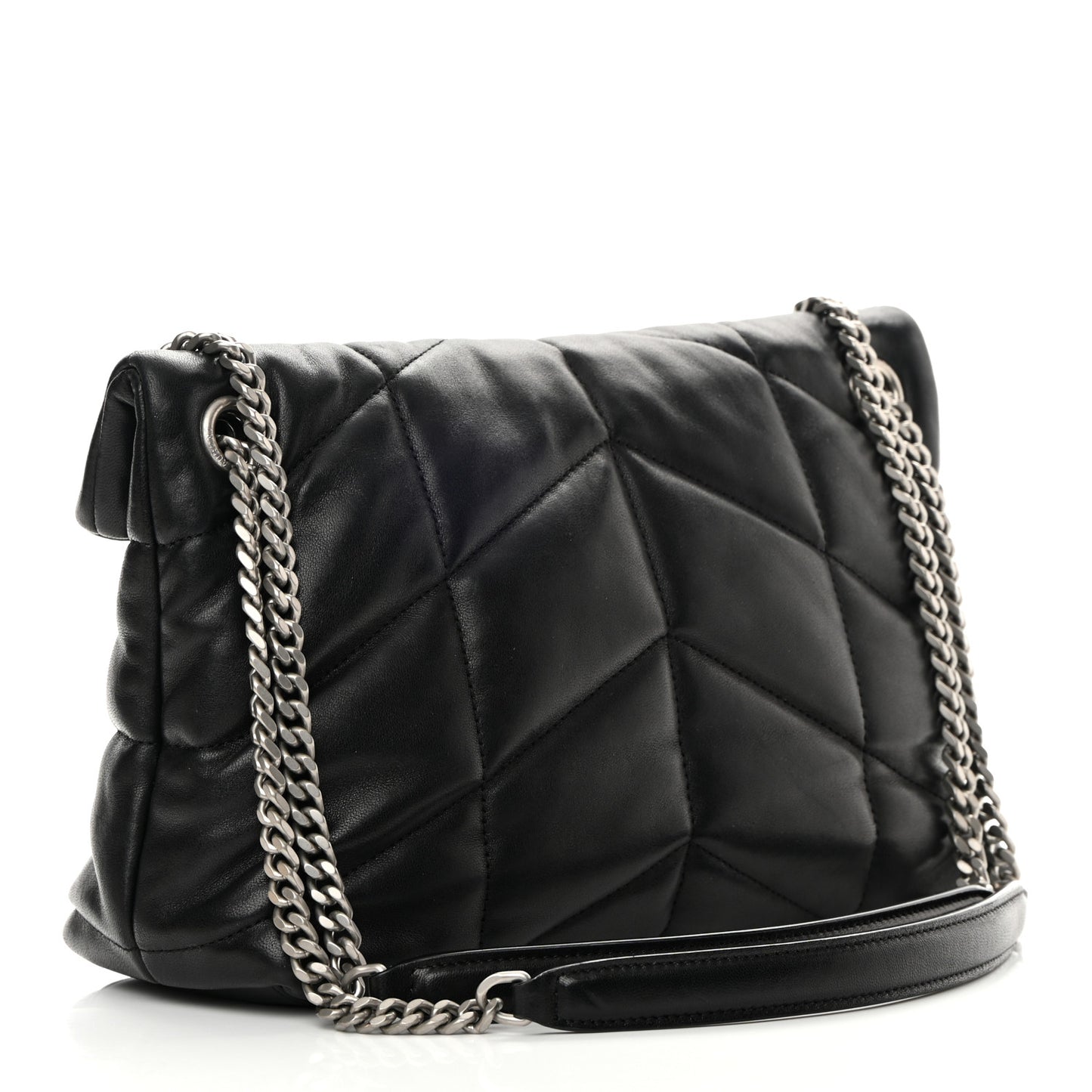 Lambskin Quilted Small Loulou Puffer Monogram Chain Satchel Black