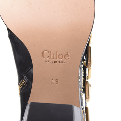 Chloe Nappa Sheepskin Studded Susanna Ankle Boots 39 Black Gold 7 of 9